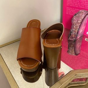 Brown Leather Platform Sandals